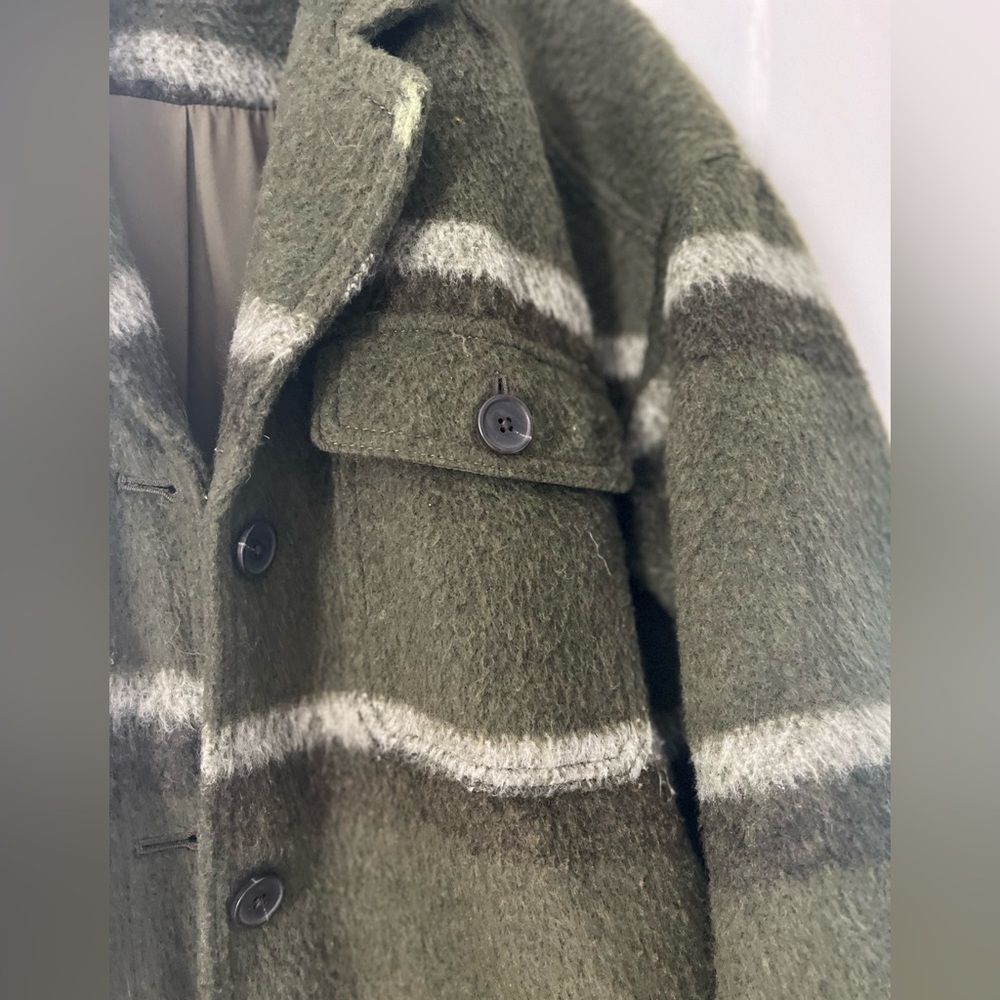 *3/20* Old Navy Olive Green Striped Wool-Blend Coat - Picture 3 of 5